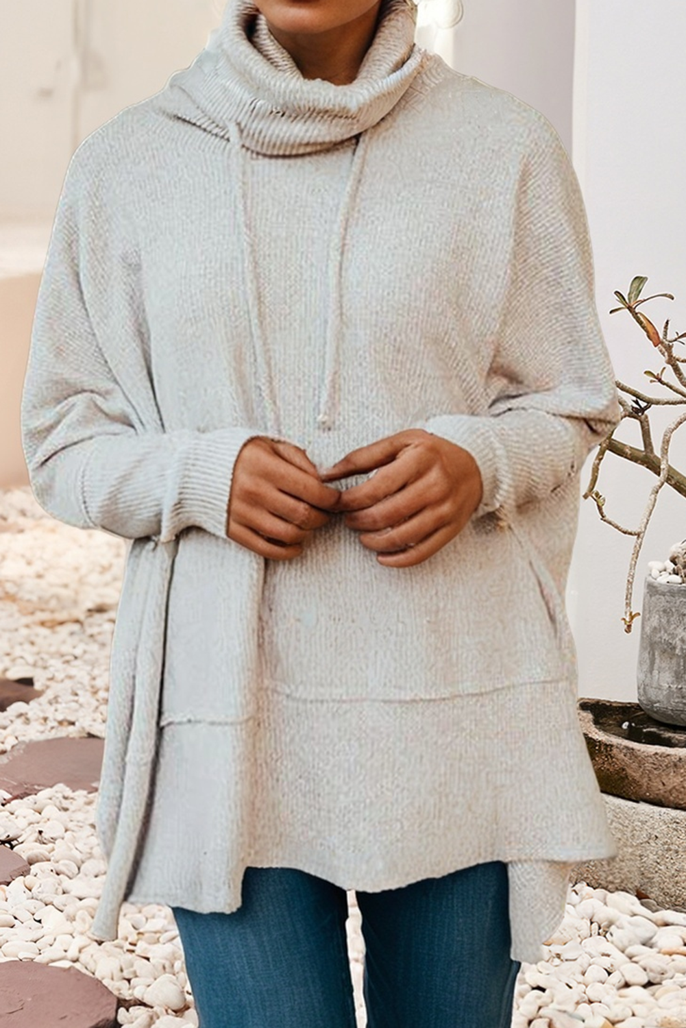 Drawstring Cowl Neck Sweater