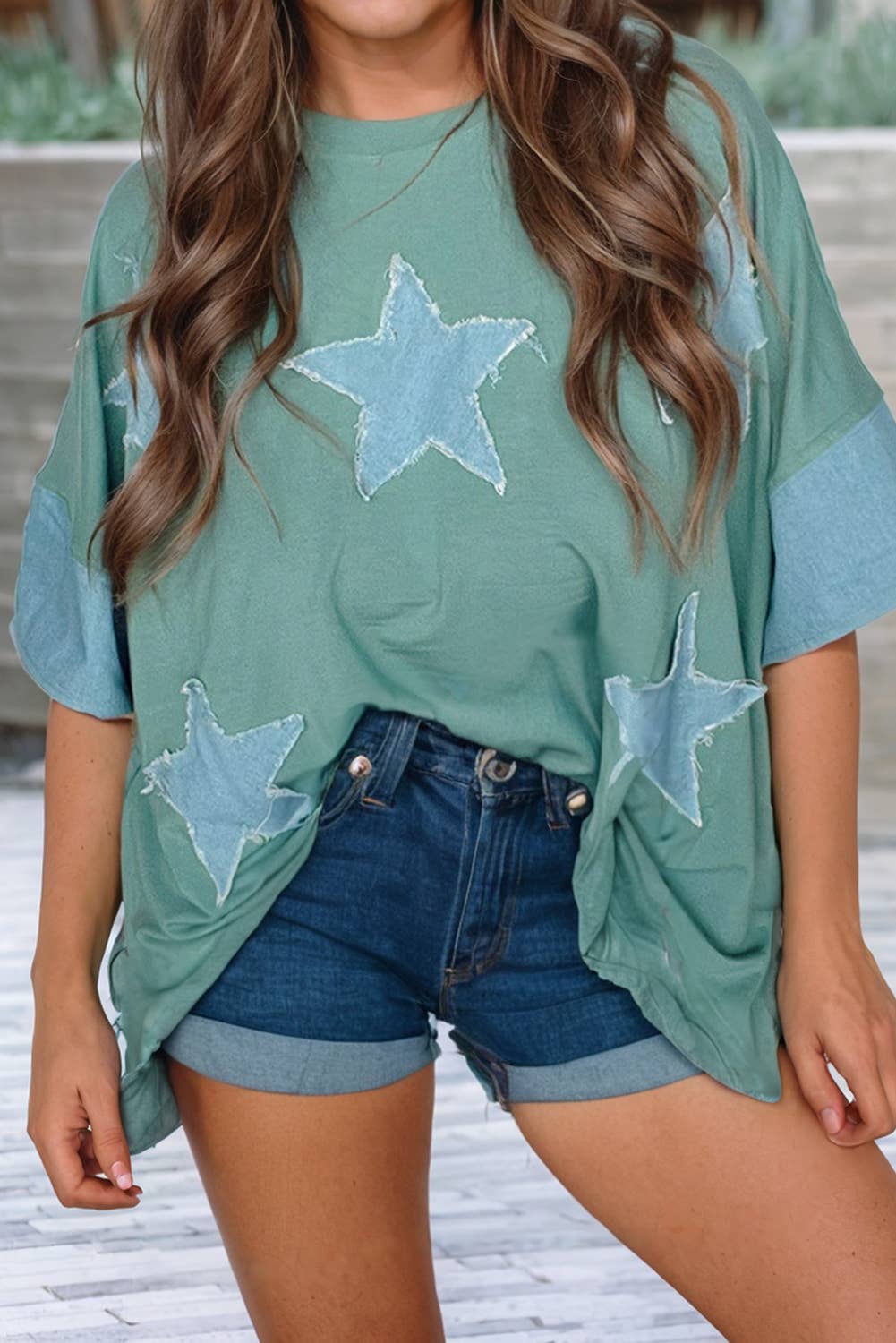 Frayed Star Patchwork Oversize Tee