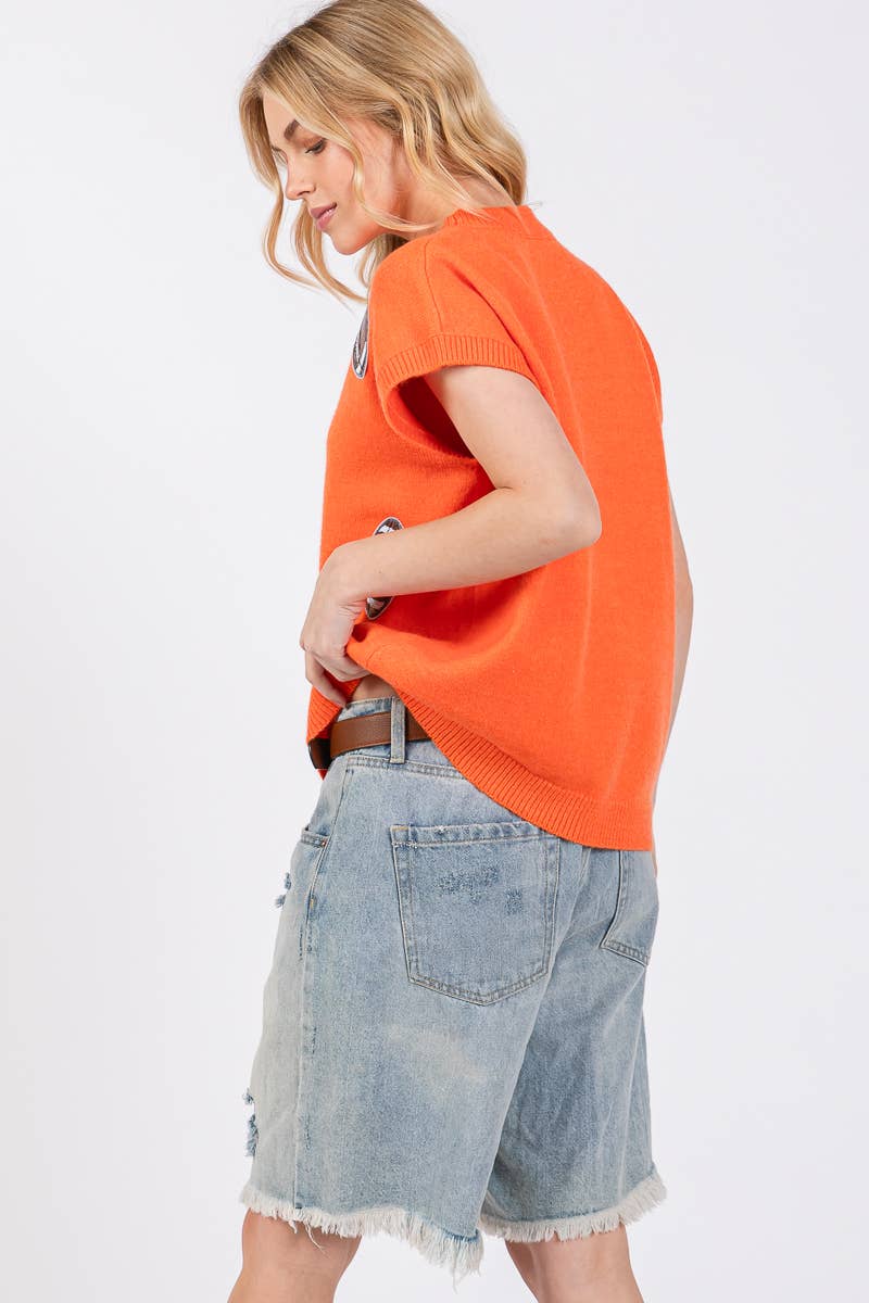 Orange Football Sequin Patch Game Day Top