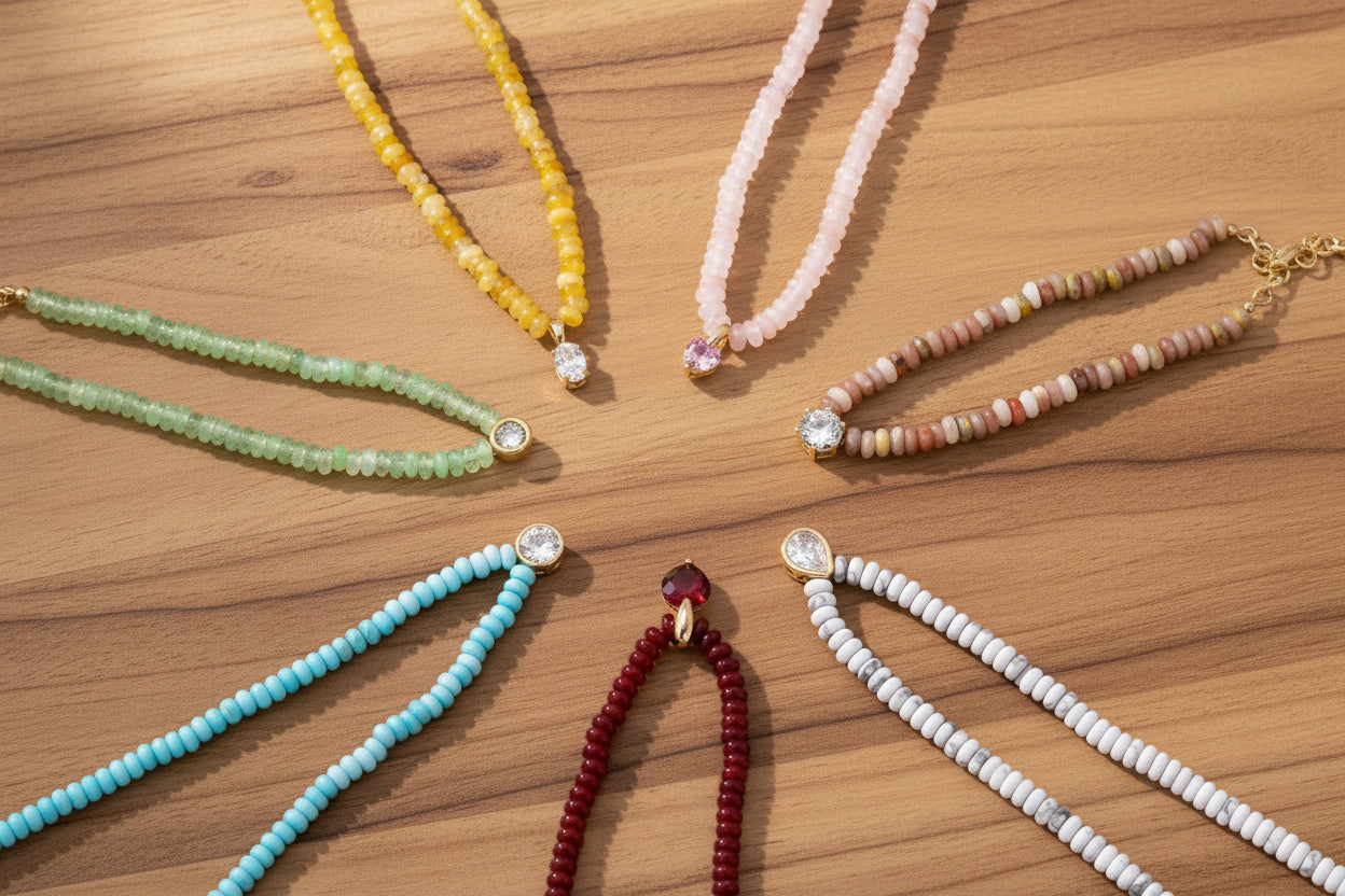 Natural Semi Precious Stone Beaded Charm Necklaces