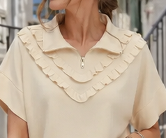 Umgee Cream Luxeknit Ruffle Quarter Zip Top