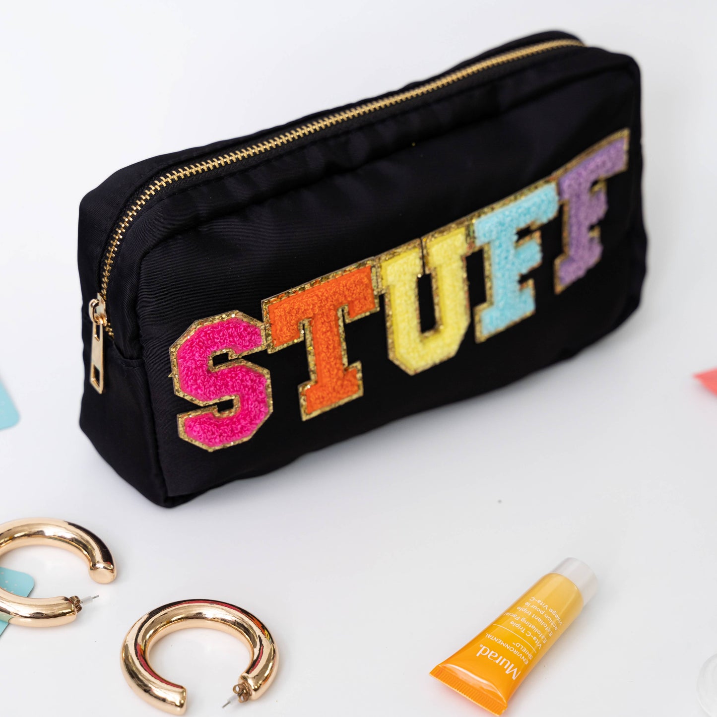 STUFF Chenille Letter Bag Travel Makeup Pouch