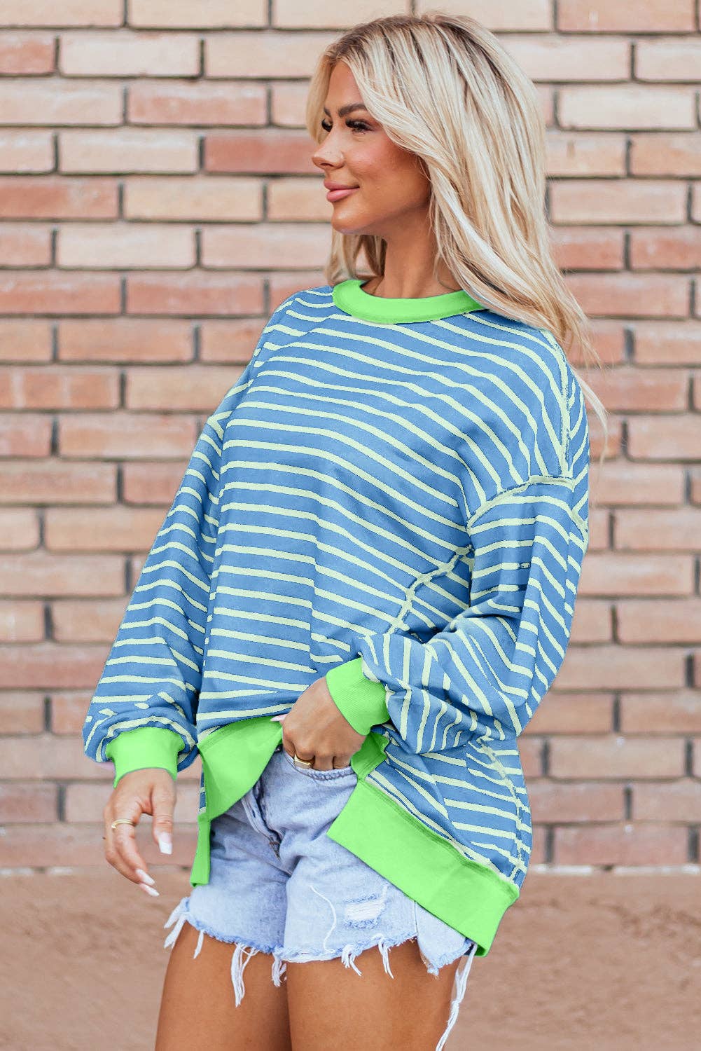 Pink Stripe High Low Sweatshirt