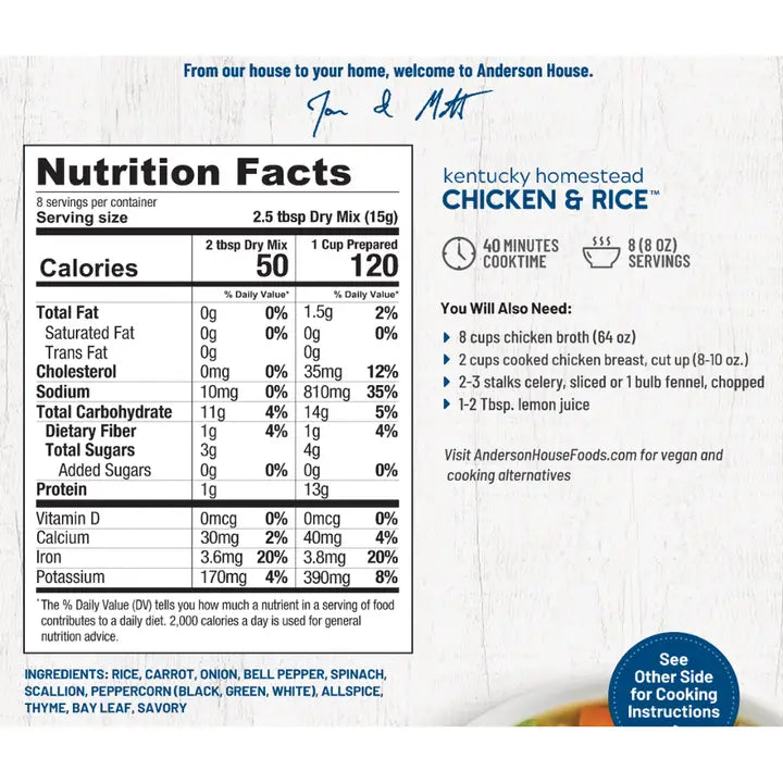 Anderson House Kentucky Homestead Chicken & Rice Soup Mix