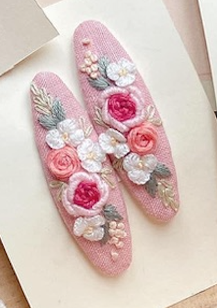 Floral Embroidered Hair Barrette, Gemma Collection