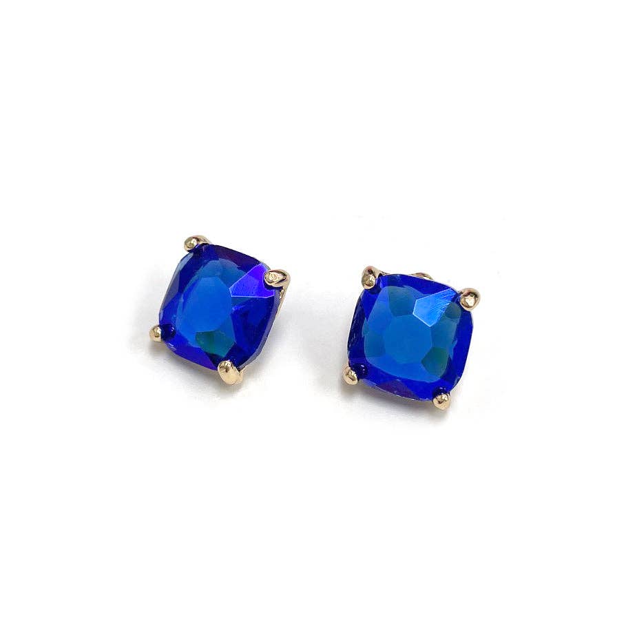Blue Square Crystal Stud Earrings