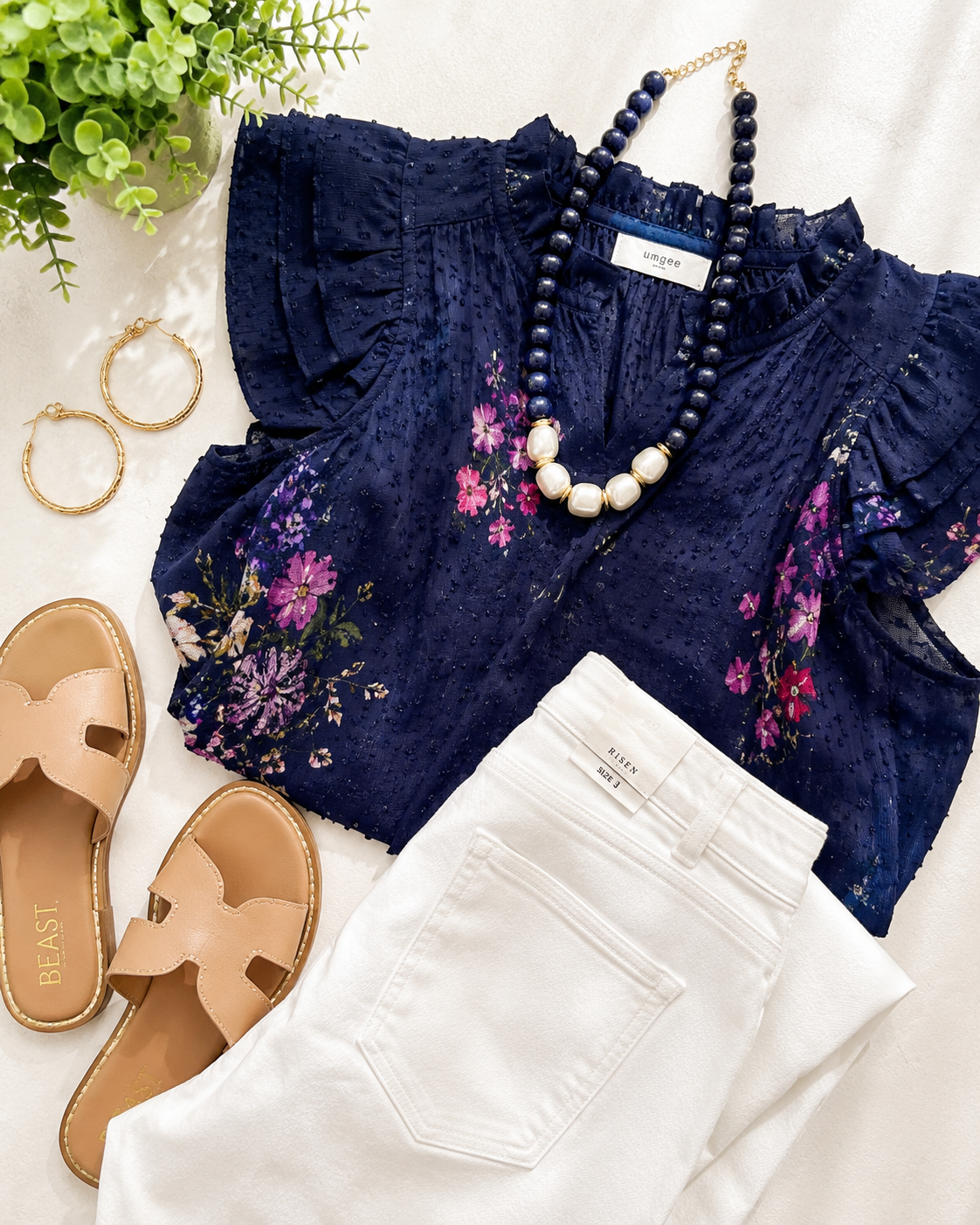 Gemelli Brynlee Navy Beaded Necklace with pearl accents styled on model — chunky statement necklace