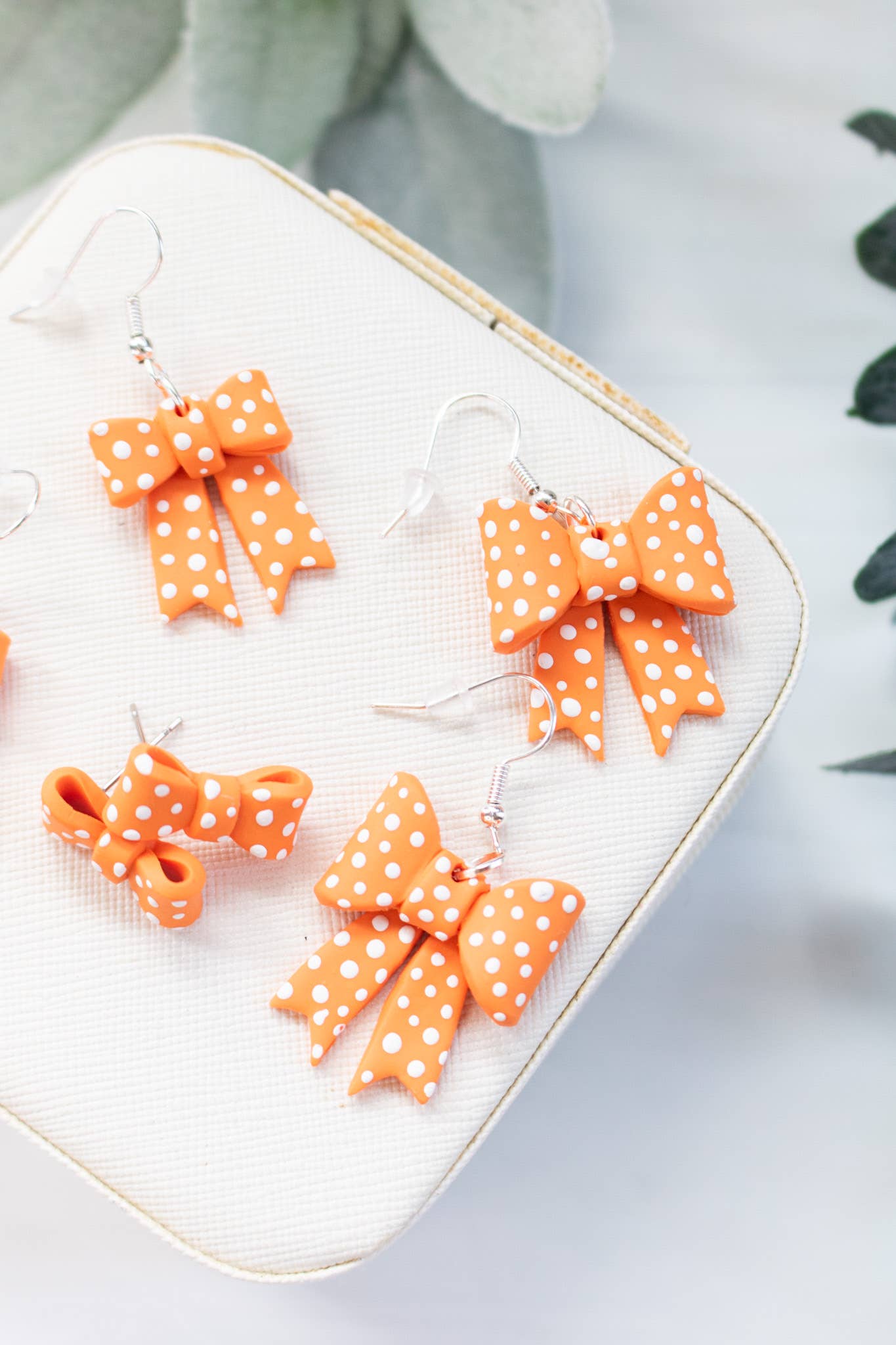 Vols Orange & White Polka Dot Bow Earrings