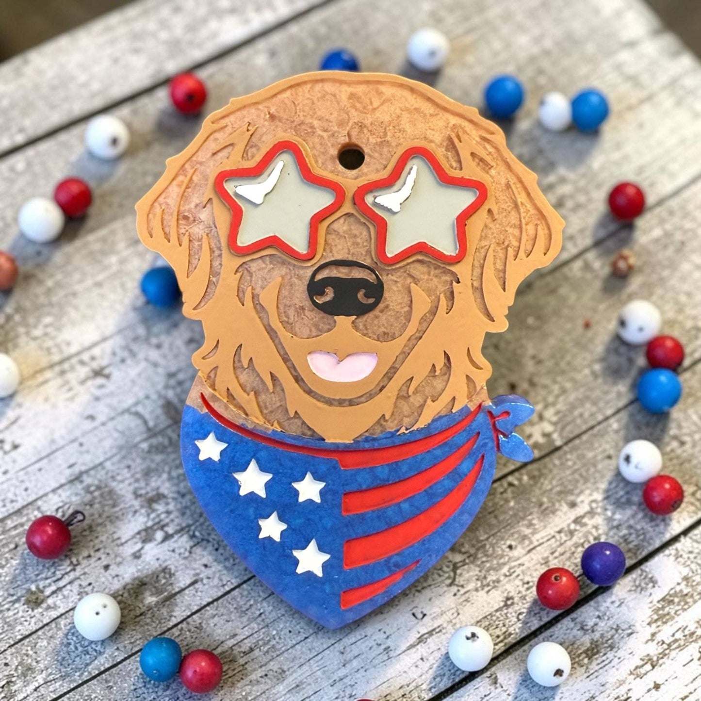 Golden Girl Freshie – Patriotic Golden Retriever Car Air Freshener