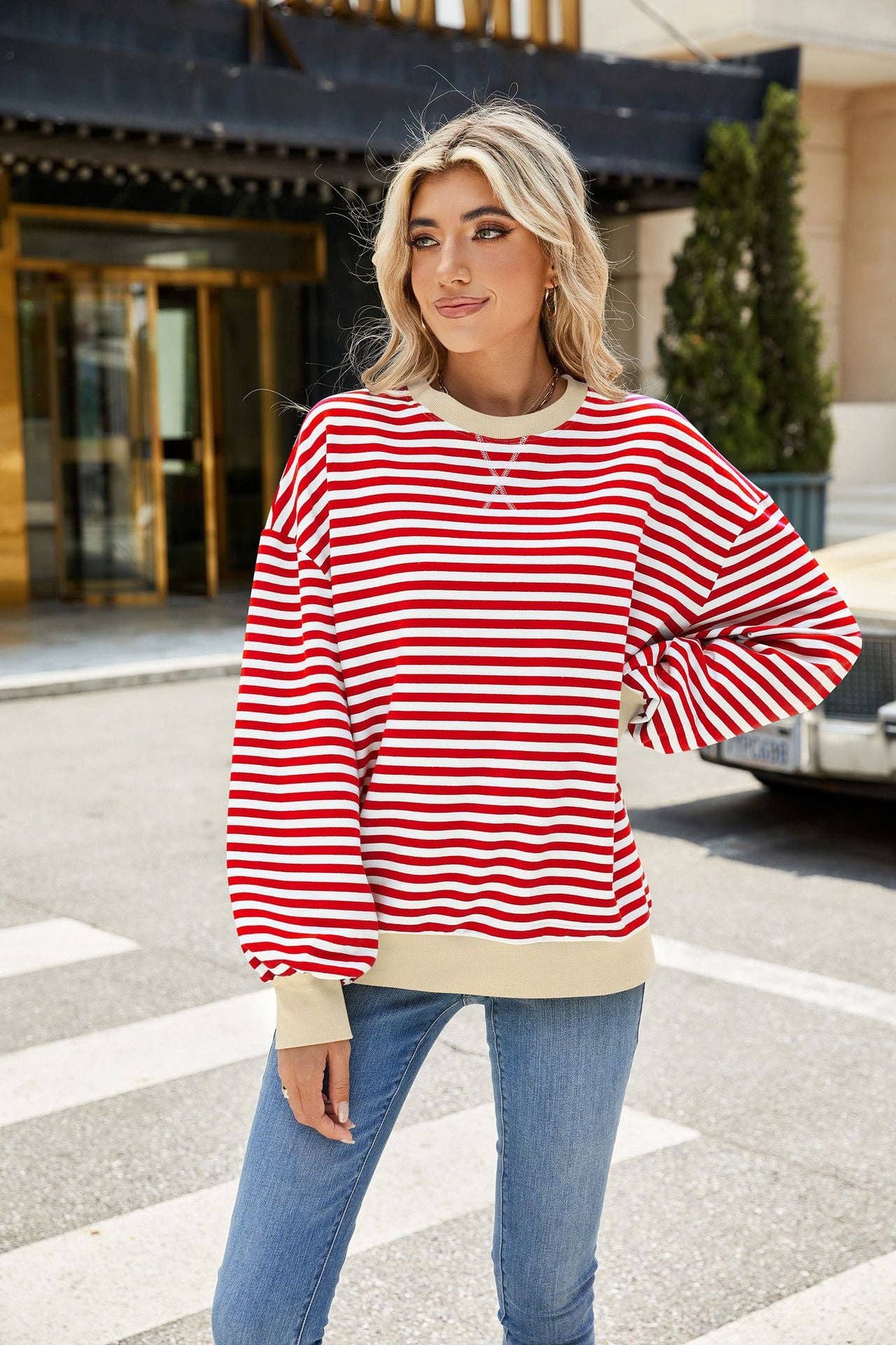 Striped Crew Neck Sweatshirt