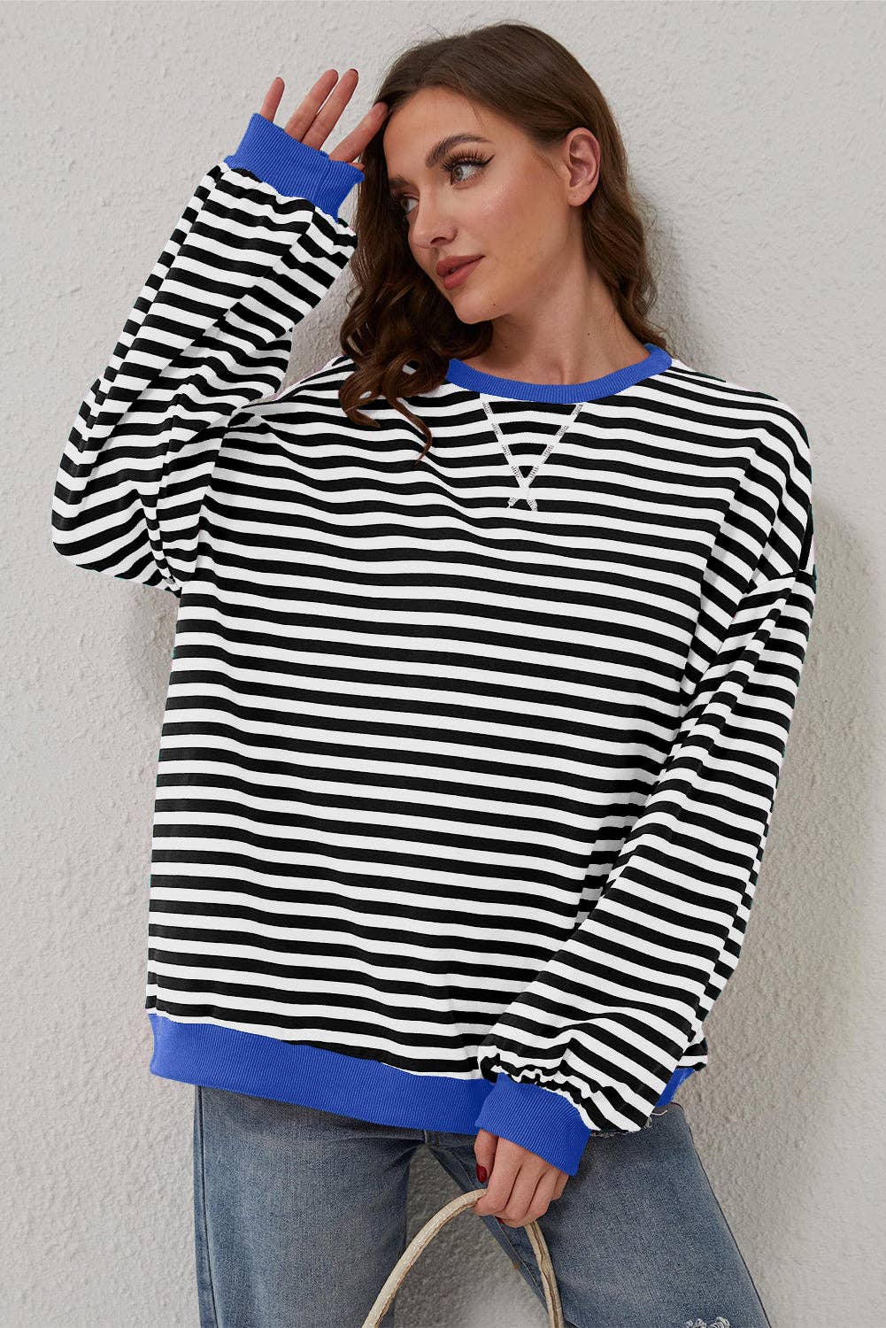 Stripe Oversized Pullover Sweatshirt