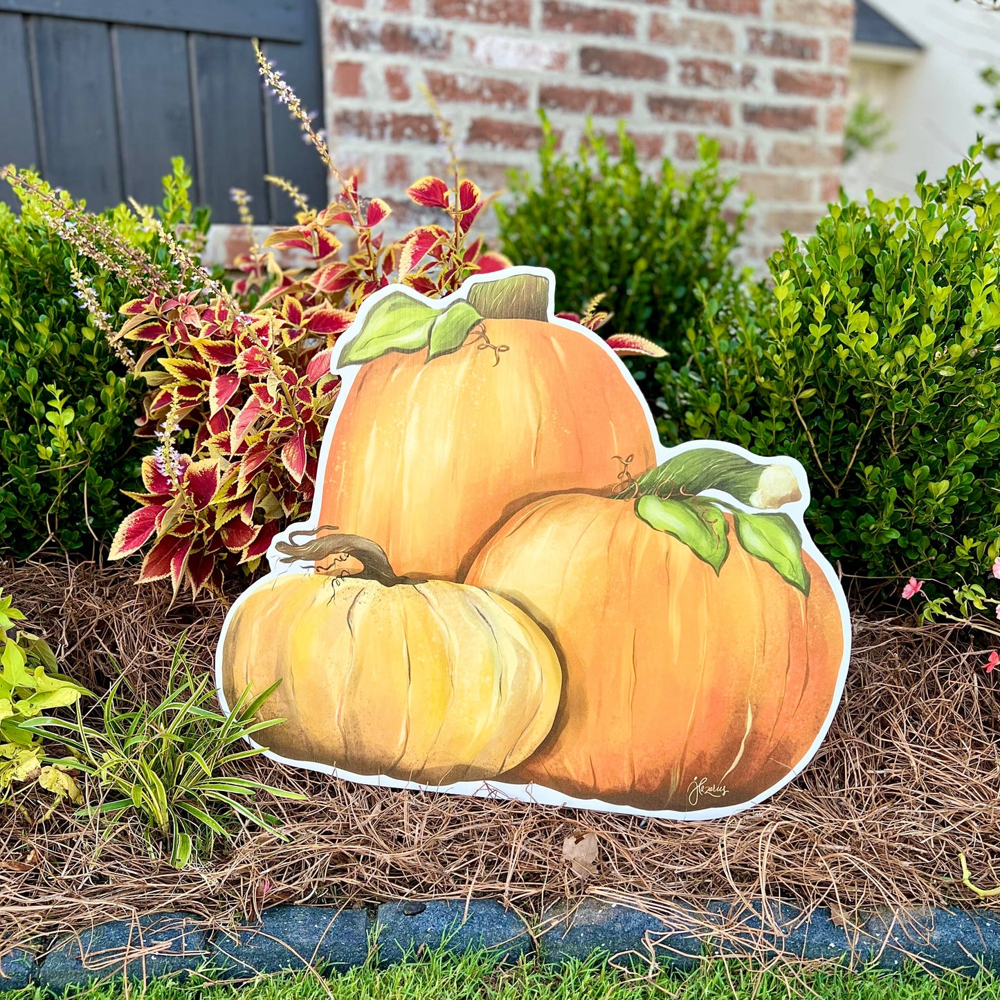 Watercolor Pumpkin Trio Garden Stake