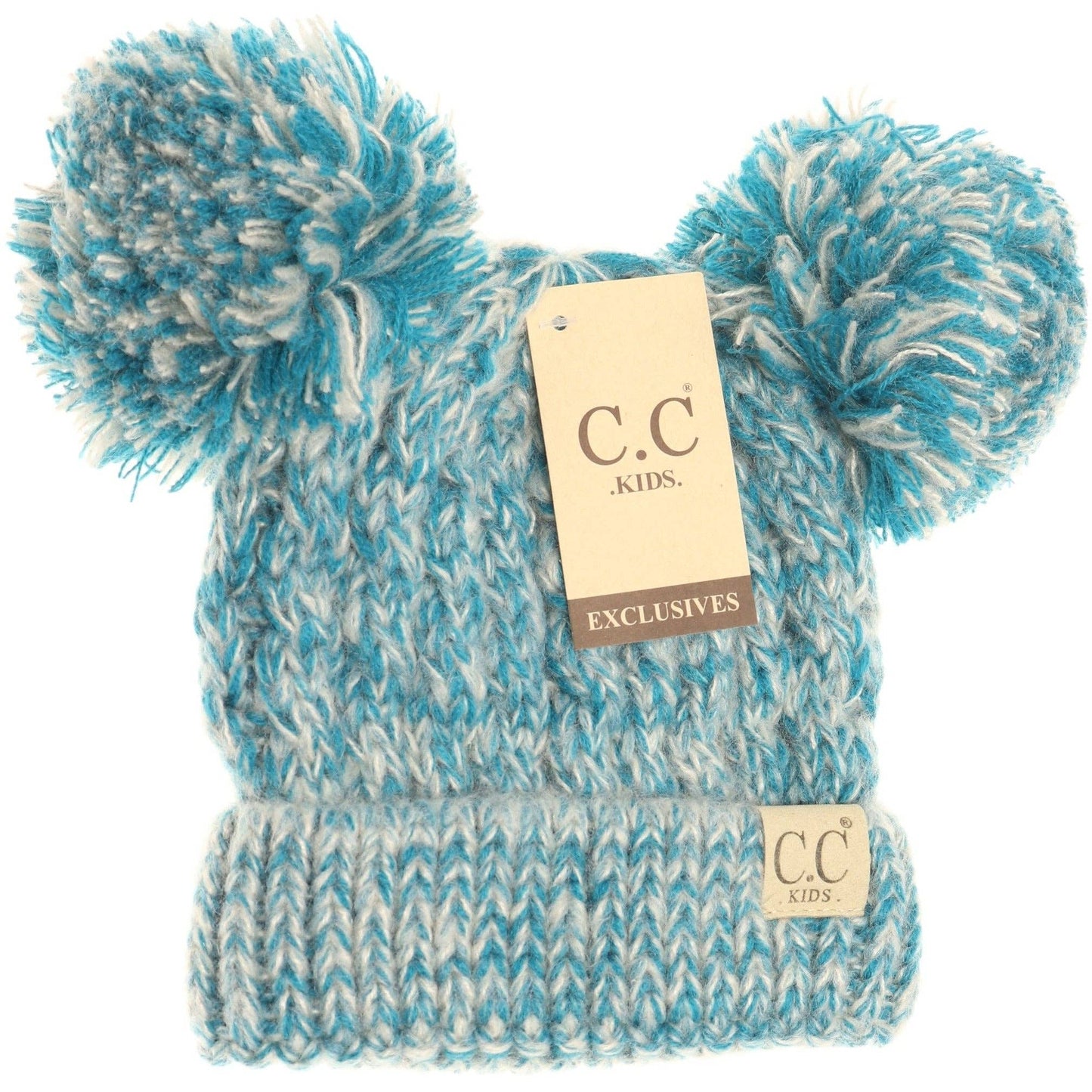 Kids Multi Tone Double Pom CC Beanie