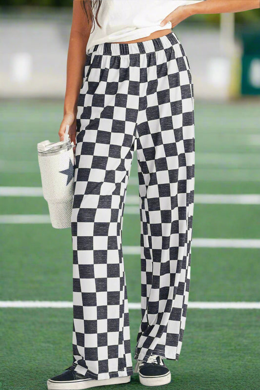 Black & White Checked High Waist Pants