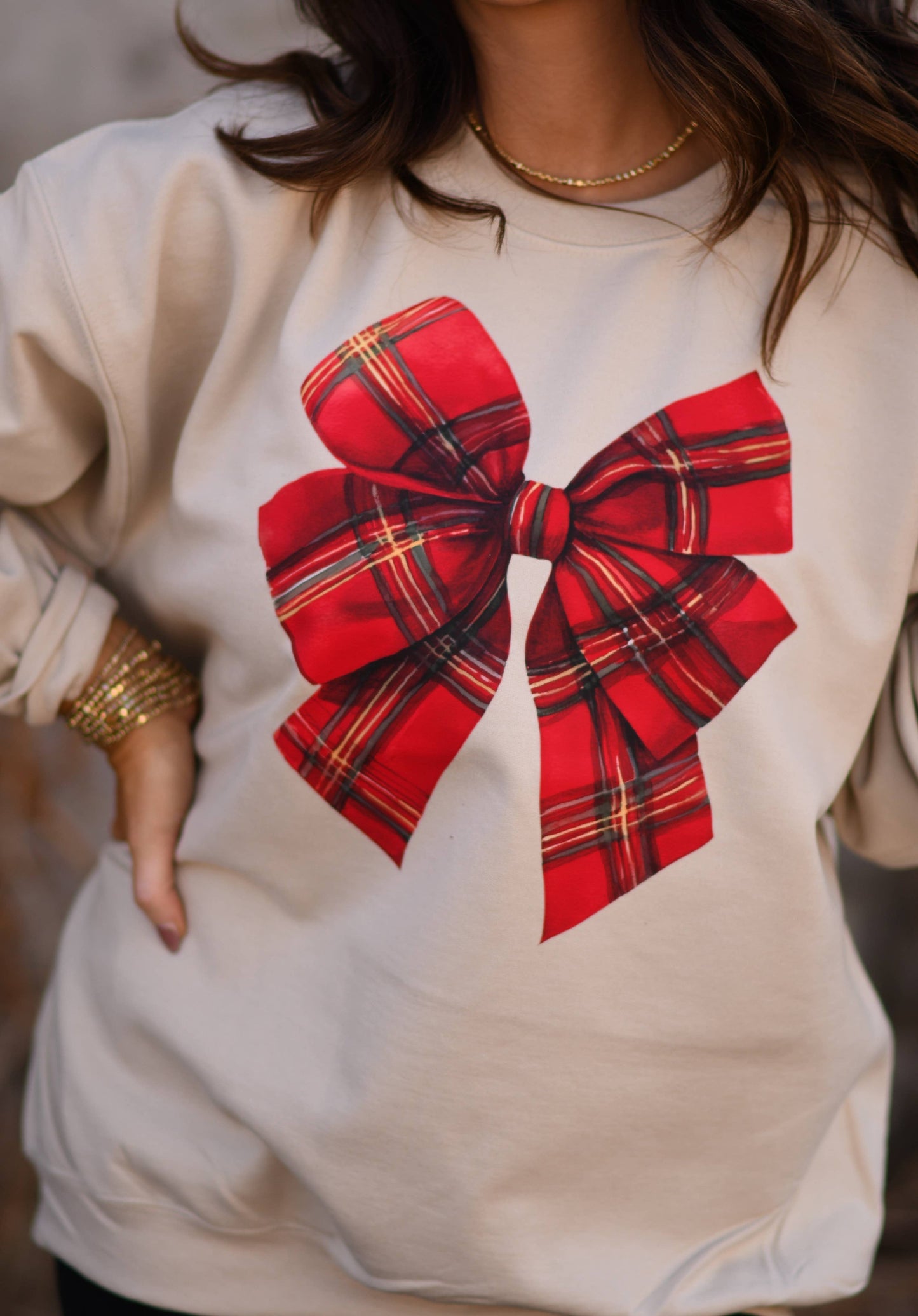 Plaid Holiday Bow Crewneck Sweatshirt