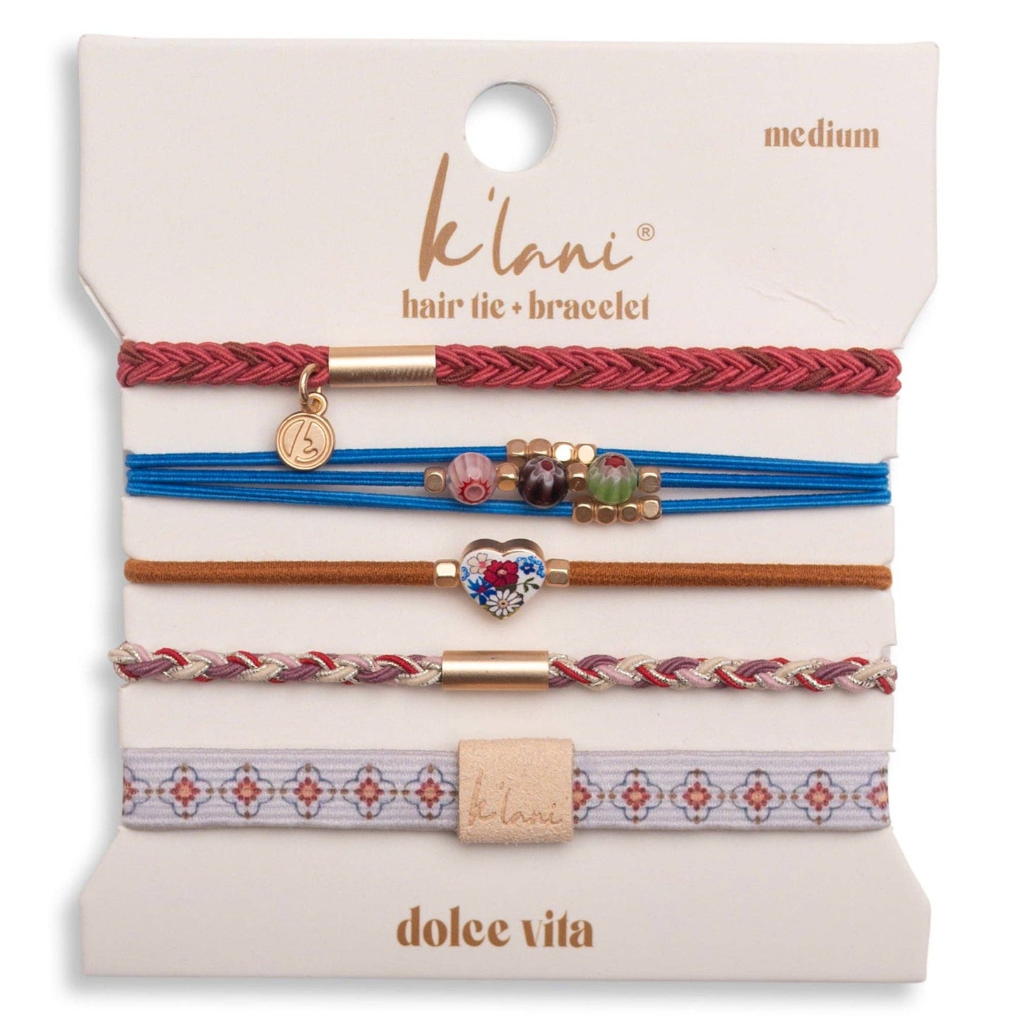 K’Lani Dolce Vita Floral Glass Beads with Gold Accents Hair Tie Bracelets