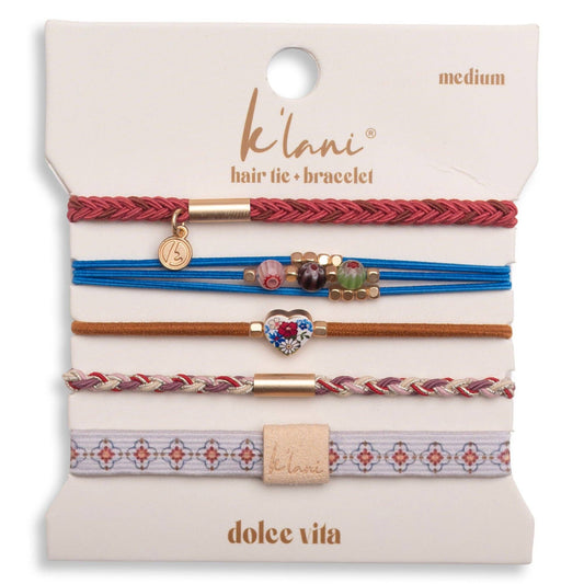 K’Lani Dolce Vita Floral Glass Beads with Gold Accents Hair Tie Bracelets