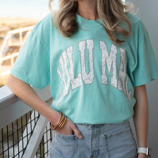 Lulu Mac Camo Comfort Colors Tee in Chalky Mint - oversized camo graphic boutique tee by Girlie Girl Originals