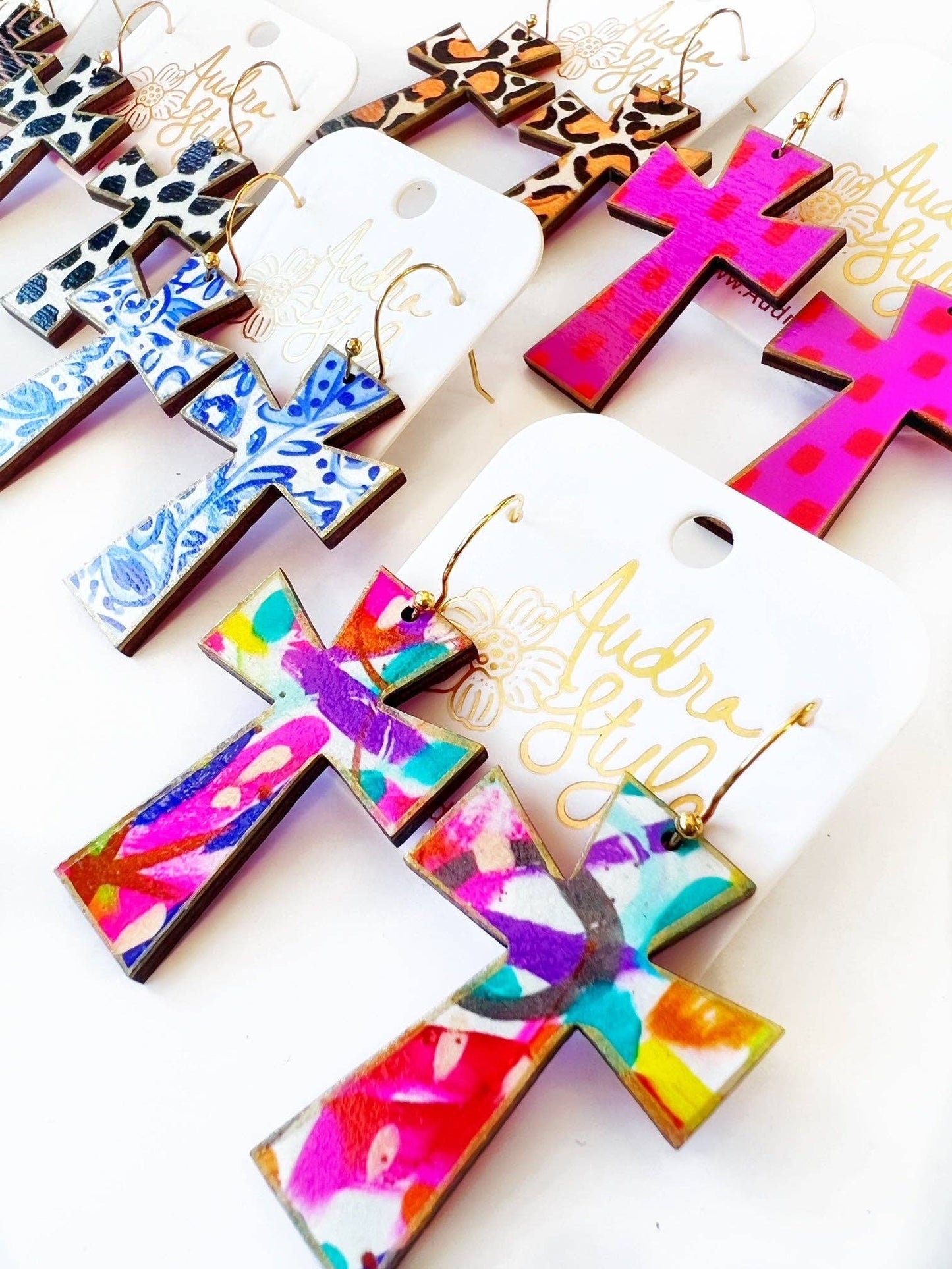 Cross Dangle Earring- Abstract Print