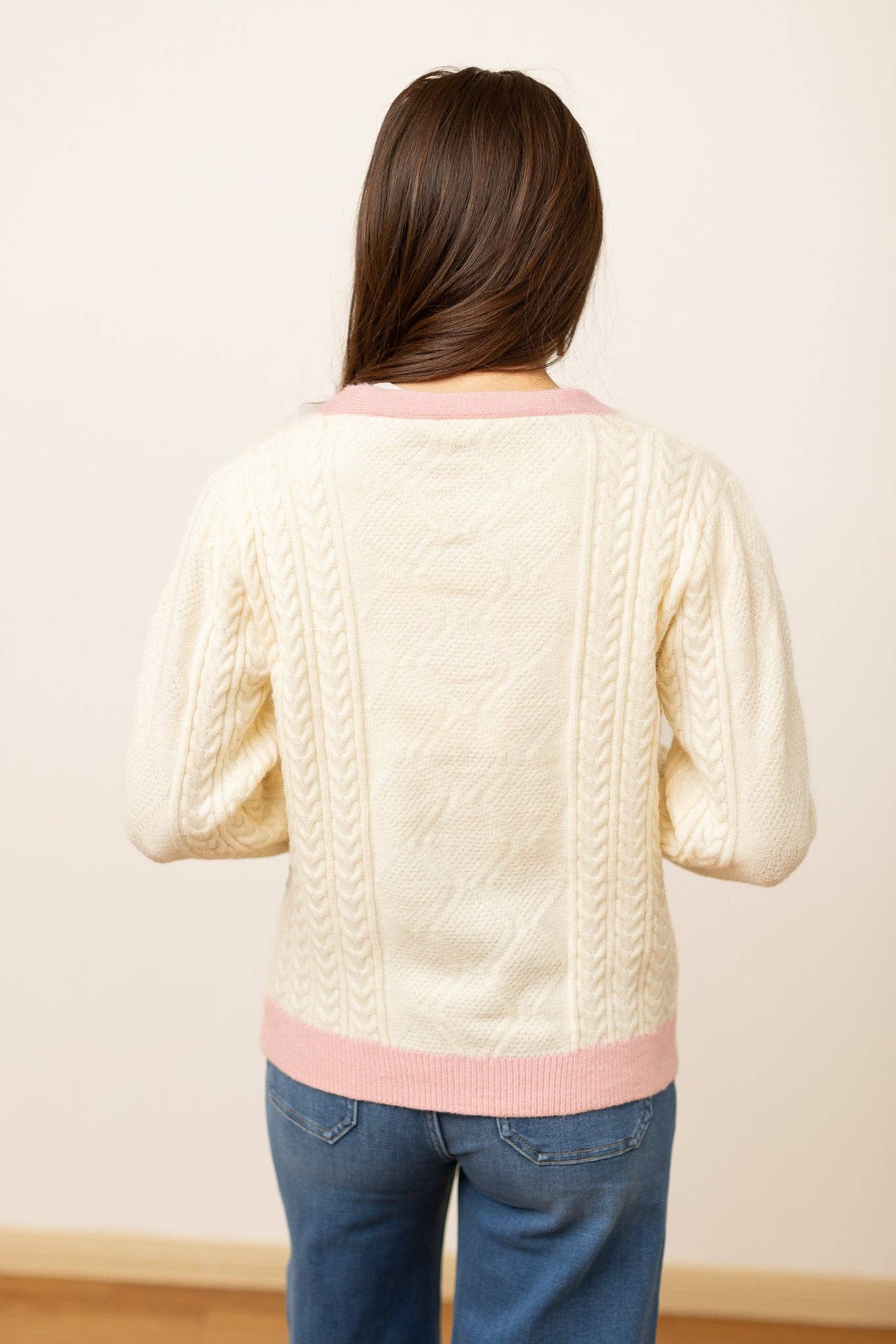 Beige & Pink Nutcracker Sequin Cardigan