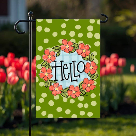 Hello Floral Garden Flag