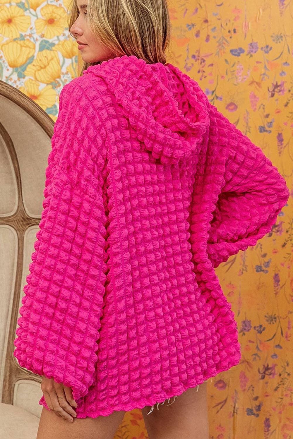 Bubble Textured Pink Hoodie