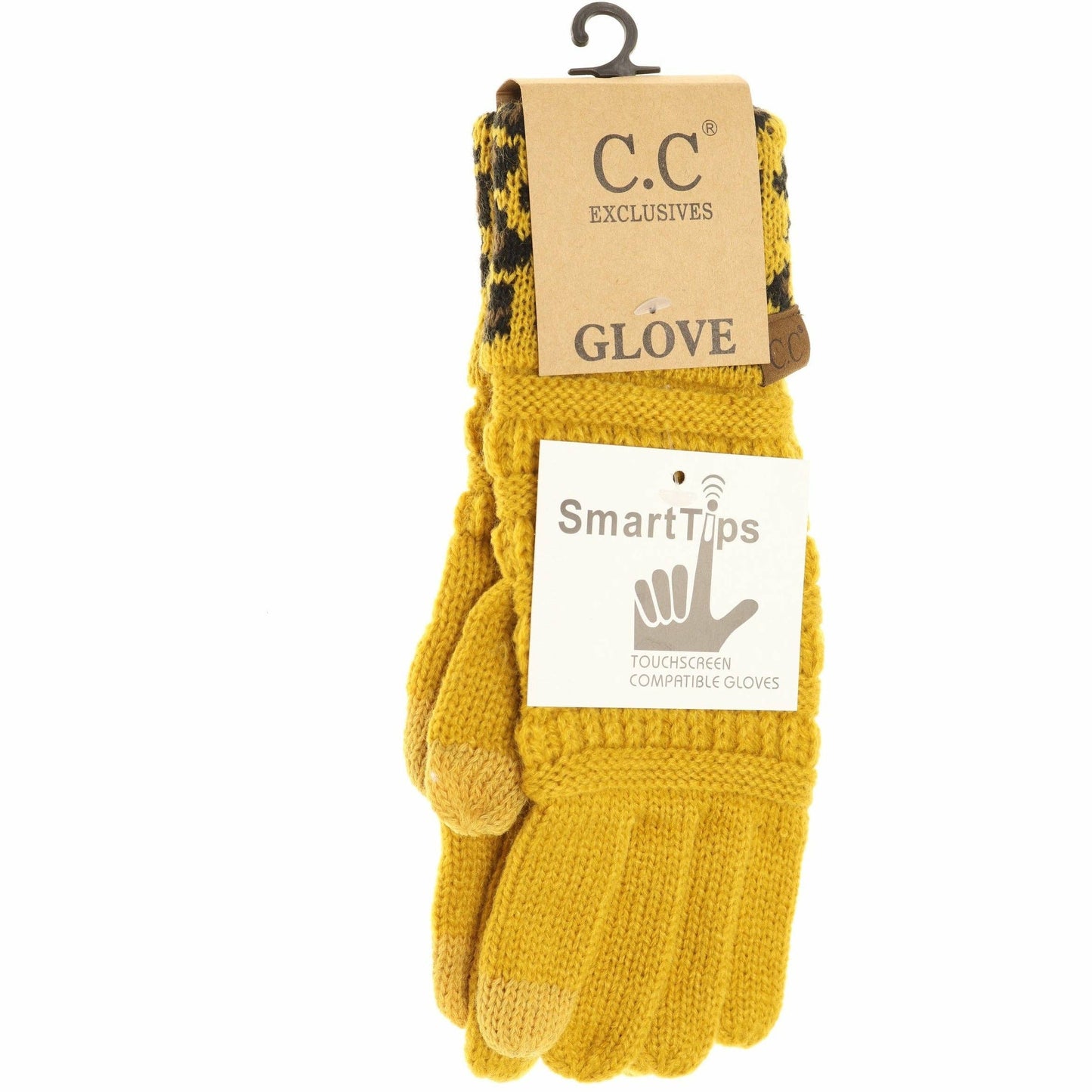 Solid Cable Knit Leopard Cuff CC Women's Gloves