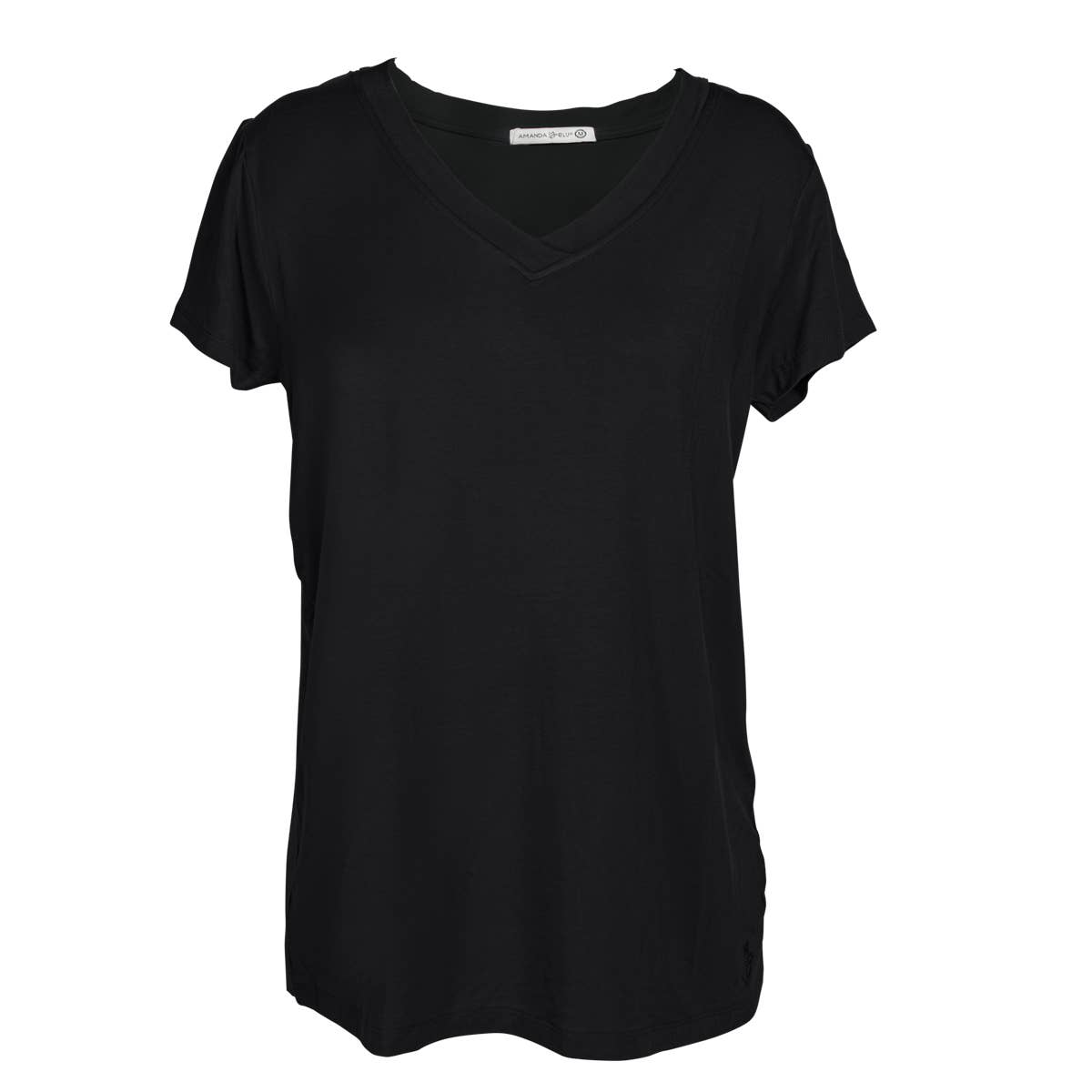 Black Short Sleeve V Neck Top