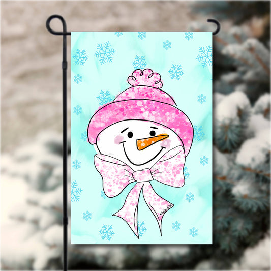 Pink Bow Frosty Garden Flag
