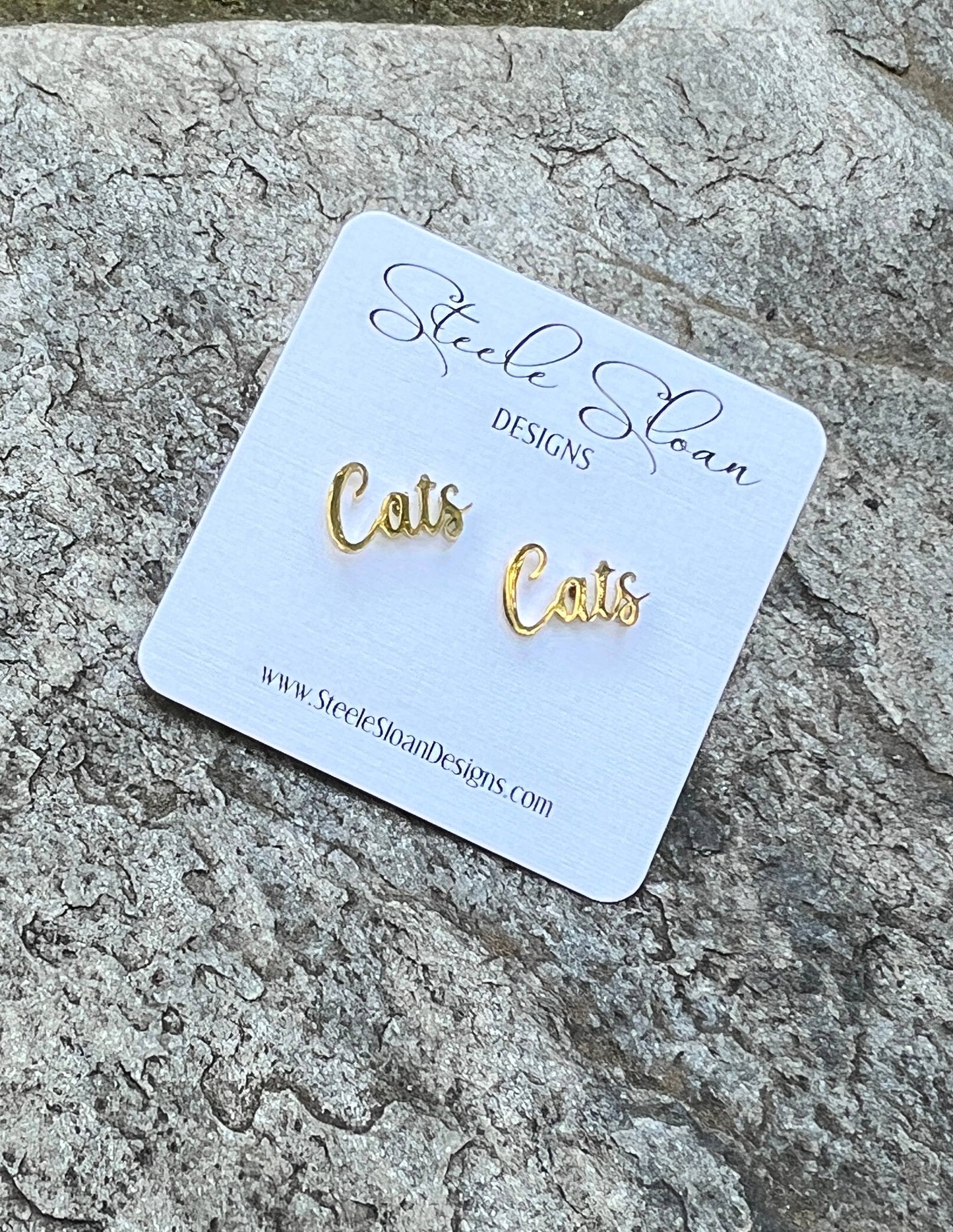 Cats Gold Stud Earrings