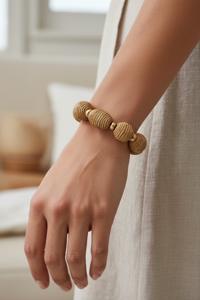 Mickey Raffia Beaded Stretch Bracelet