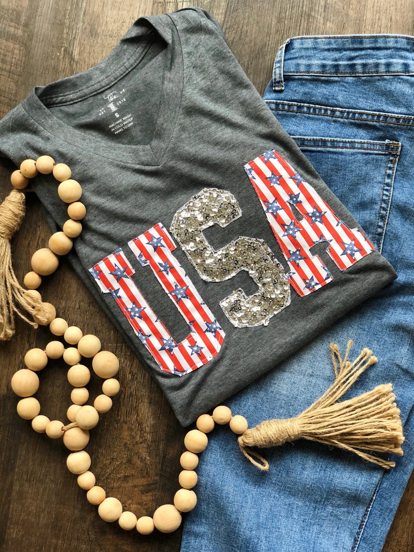 USA Stars and Stripes V Neck Tee