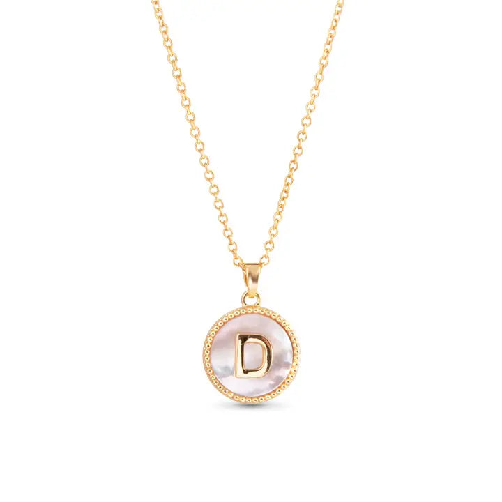 Gold Mother of Pearl Initial Necklace