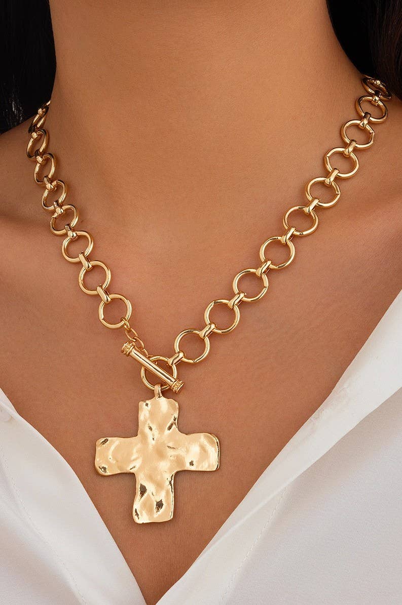 Notable Hammered Cross Gold Necklace