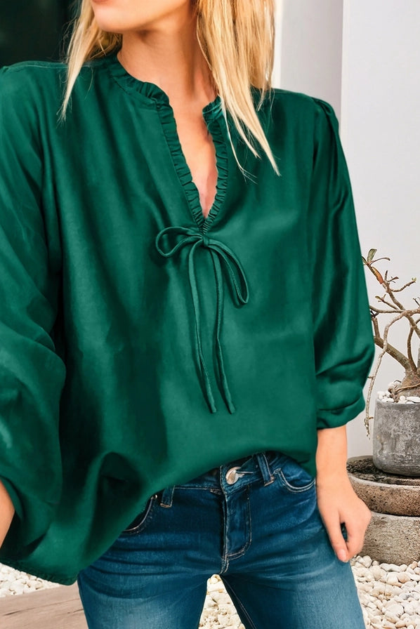 Tie Front Puff Sleeve Blouse