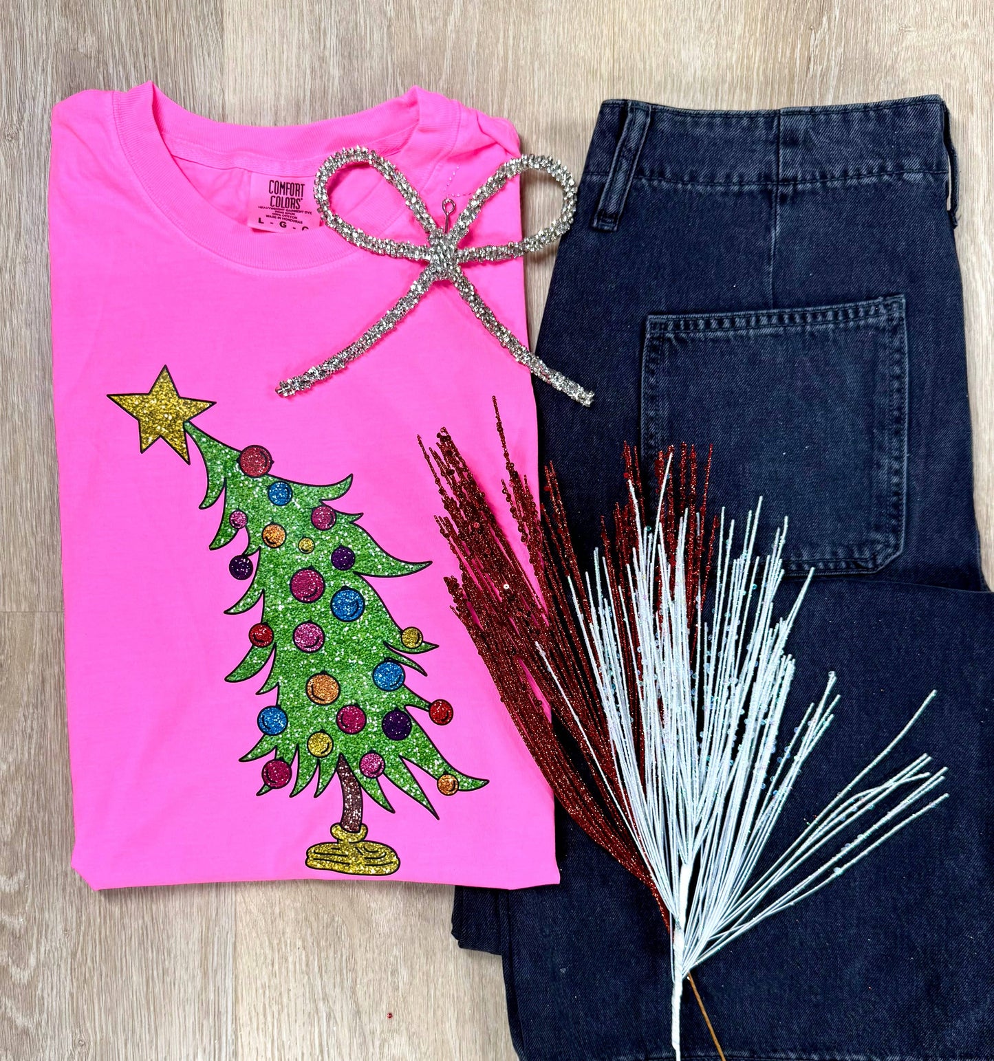 Hot Pink Whimsical Christmas Tree Tee