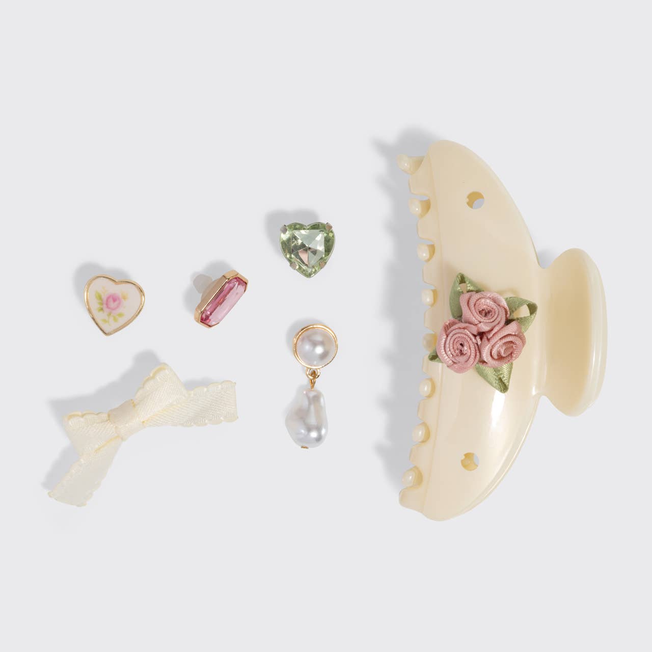 KitschPop Curved Claw Clip 7pc Set Vintage- Pearlized Cream