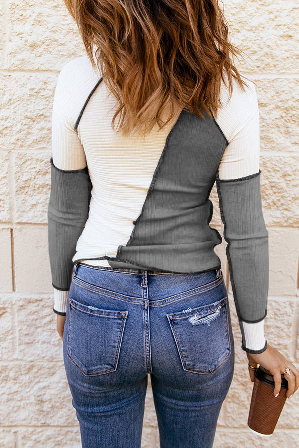 Color Block Seaming Trim Knit Top