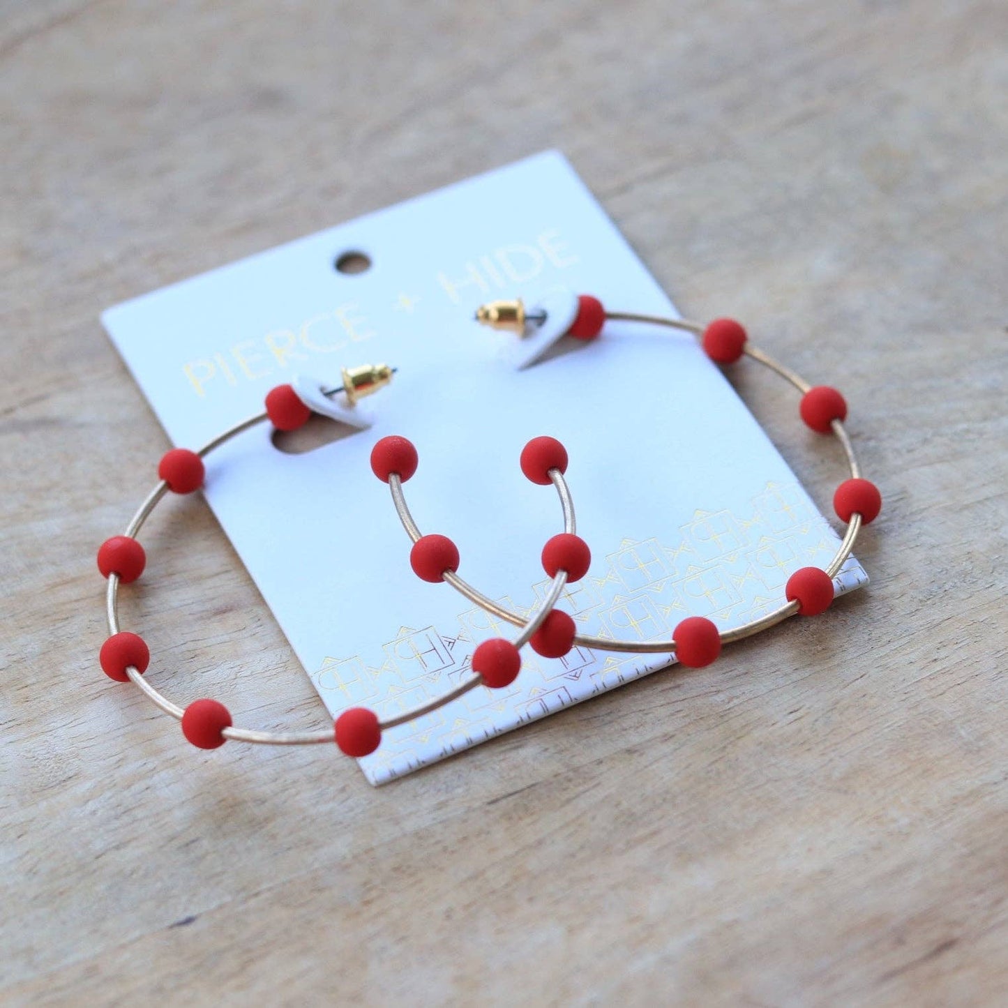 Red & Gold Bead Hoop Earrings