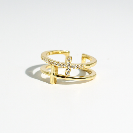 Treasure Jewels Double Cross Ring Gold