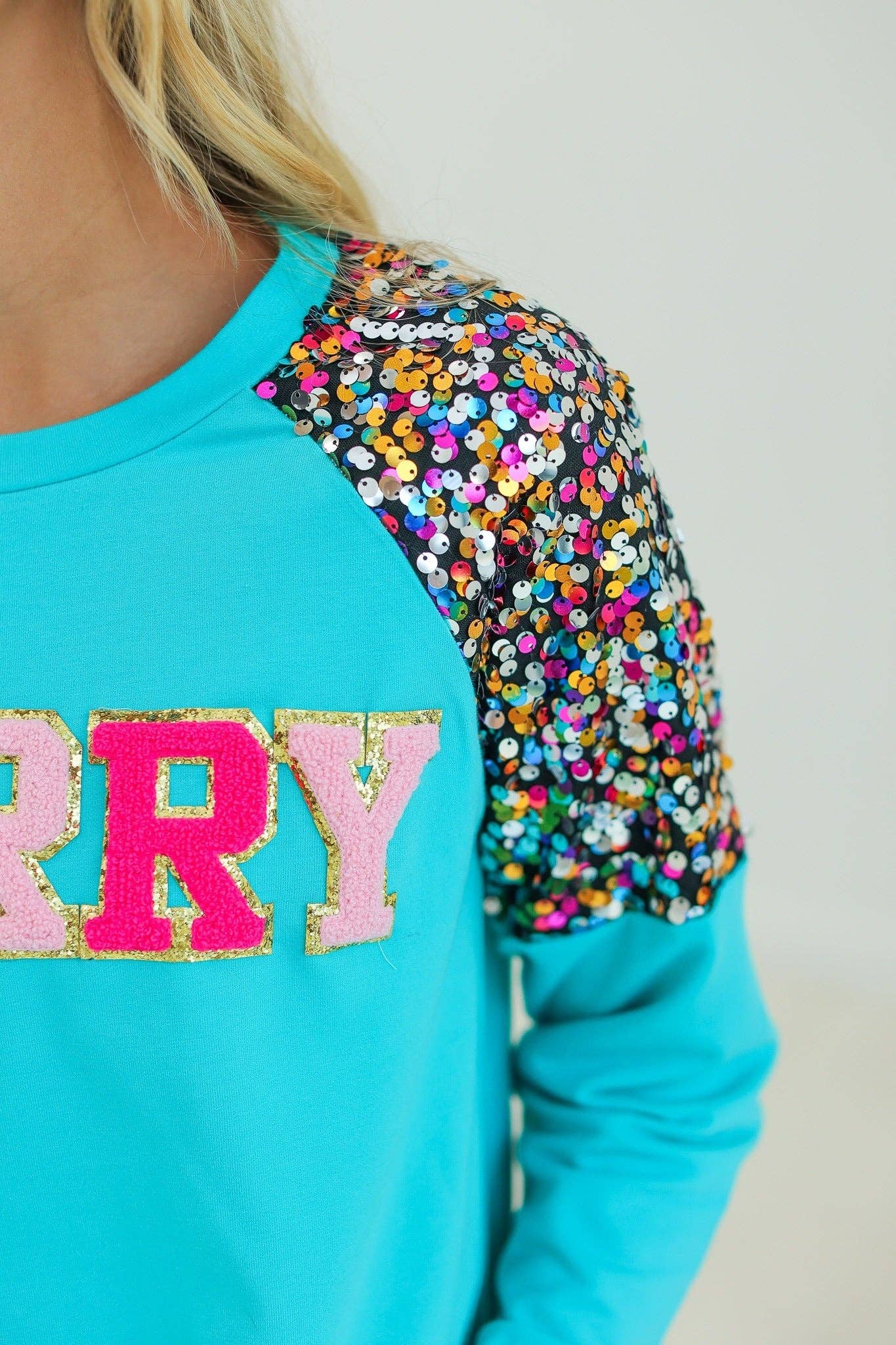 Sequin Merry Turquoise Sweatshirt