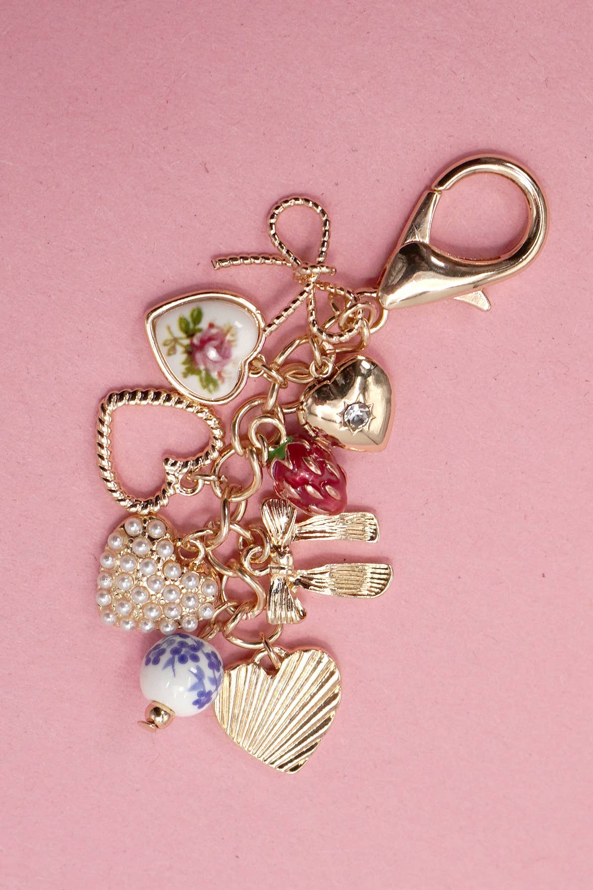 Porcelain Bows, Hearts, Pearls, & Strawberry Bag Charm