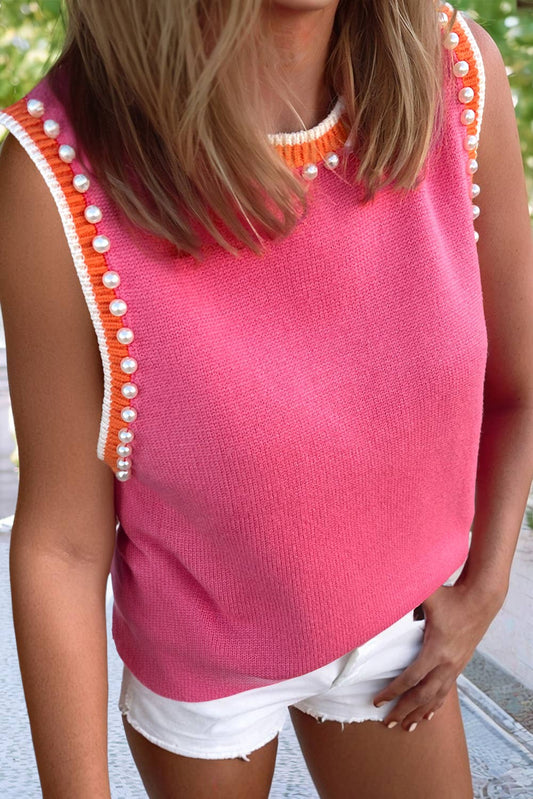 pink beaded sleeveless tank top boutique summer top for women