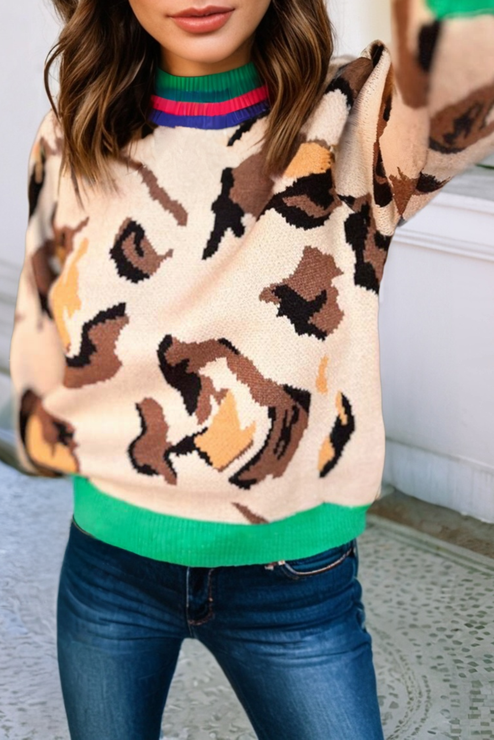 Bold Leopard Print Knit Sweater