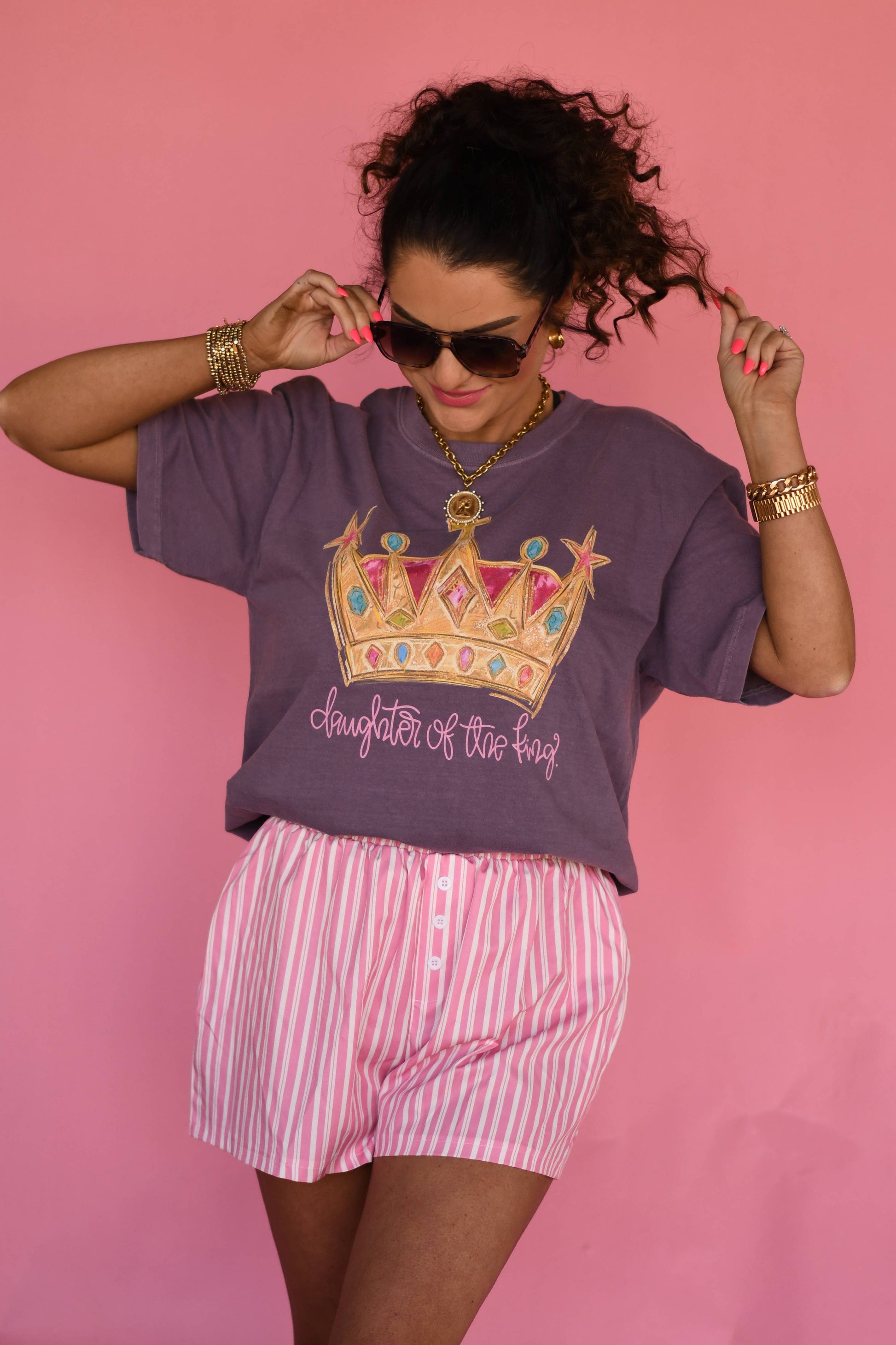 Daughter of the King Crown Tee detail - vibrant crown graphic Proverbs faith shirt