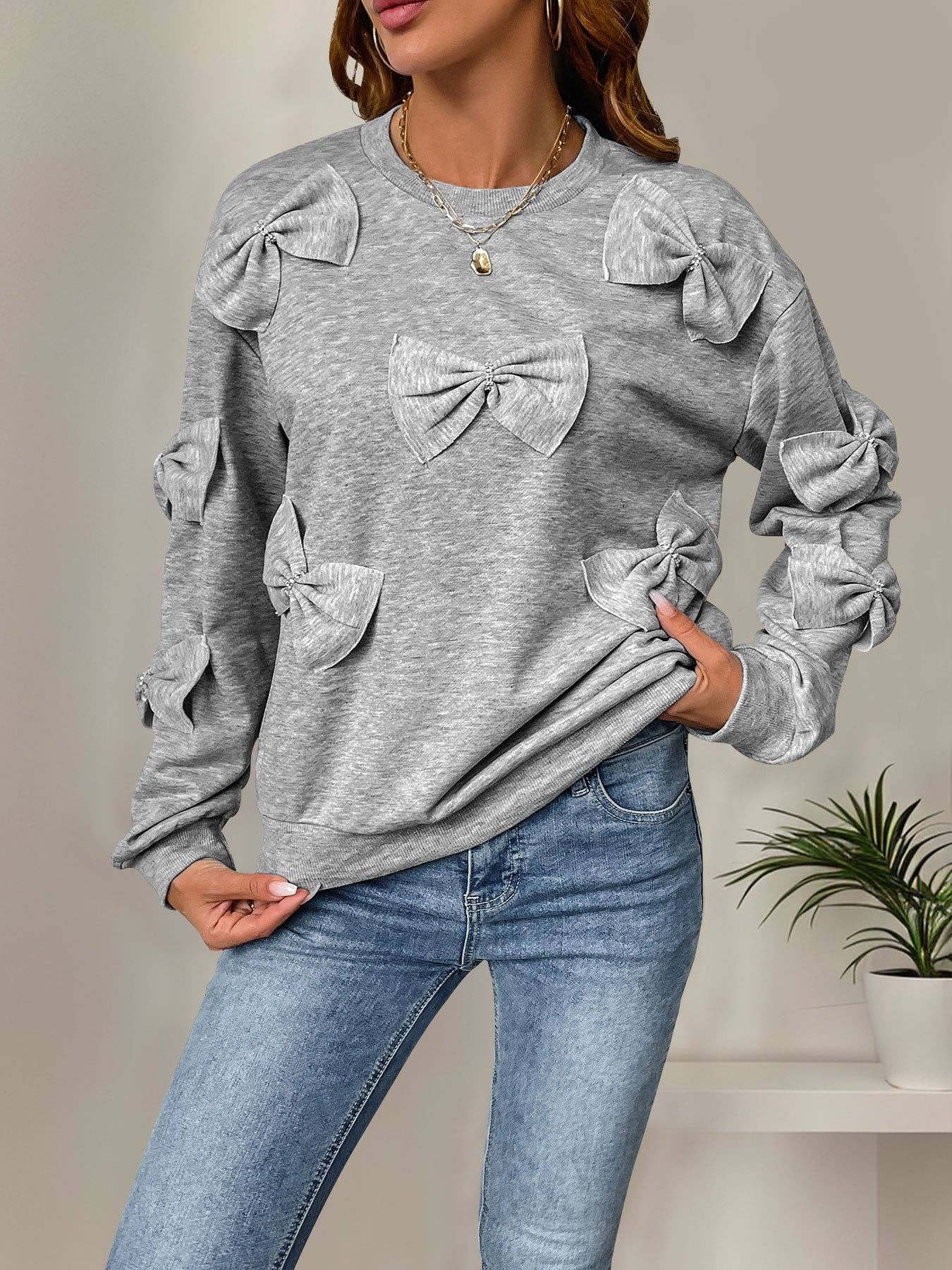 Bow Patchwork Gray Top