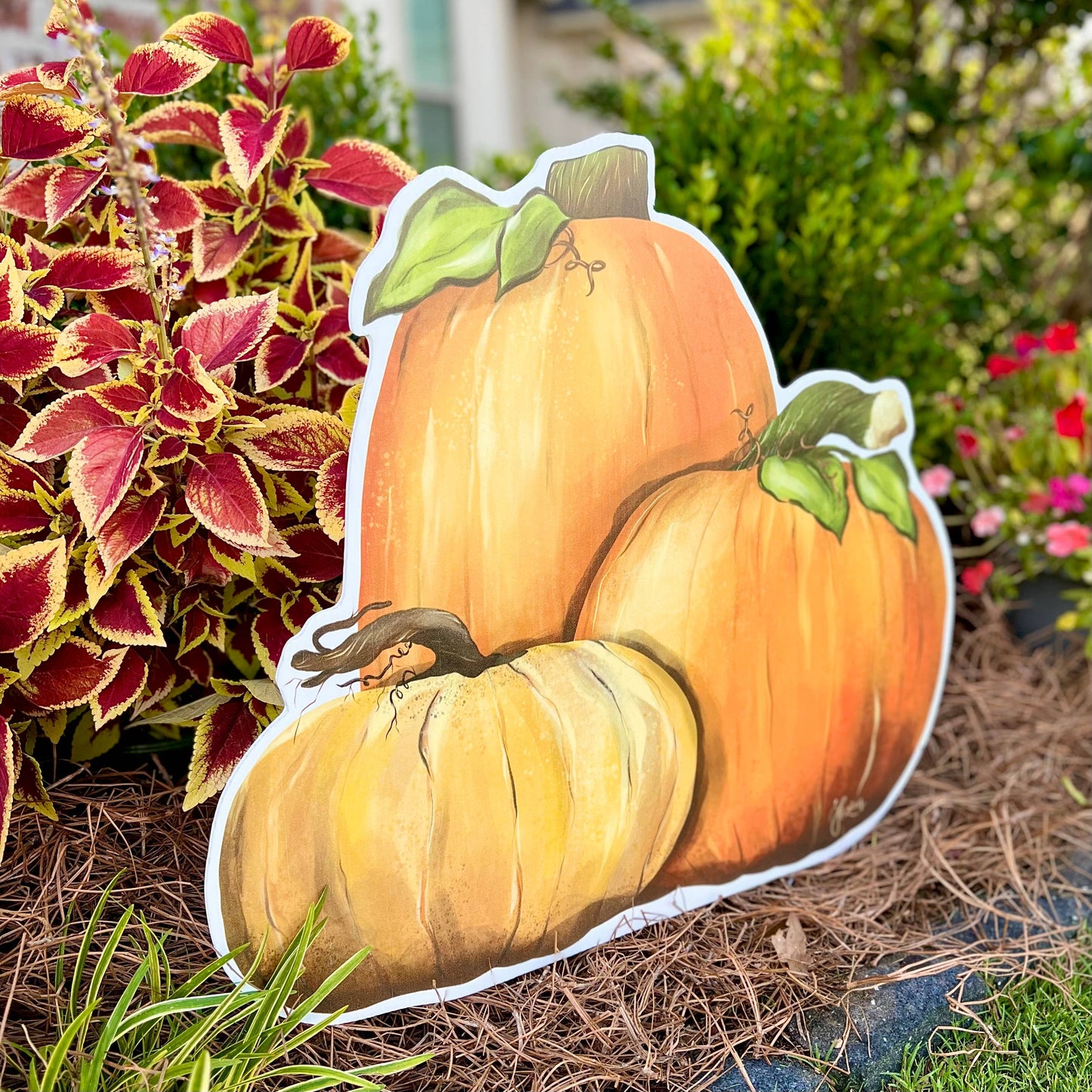 Watercolor Pumpkin Trio Garden Stake