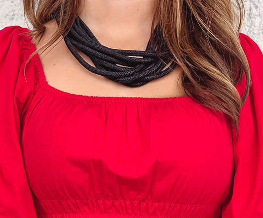 Black Cotton Slub Rope Necklace