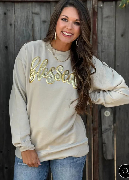Blessed Metallic Puff Sweatshirt