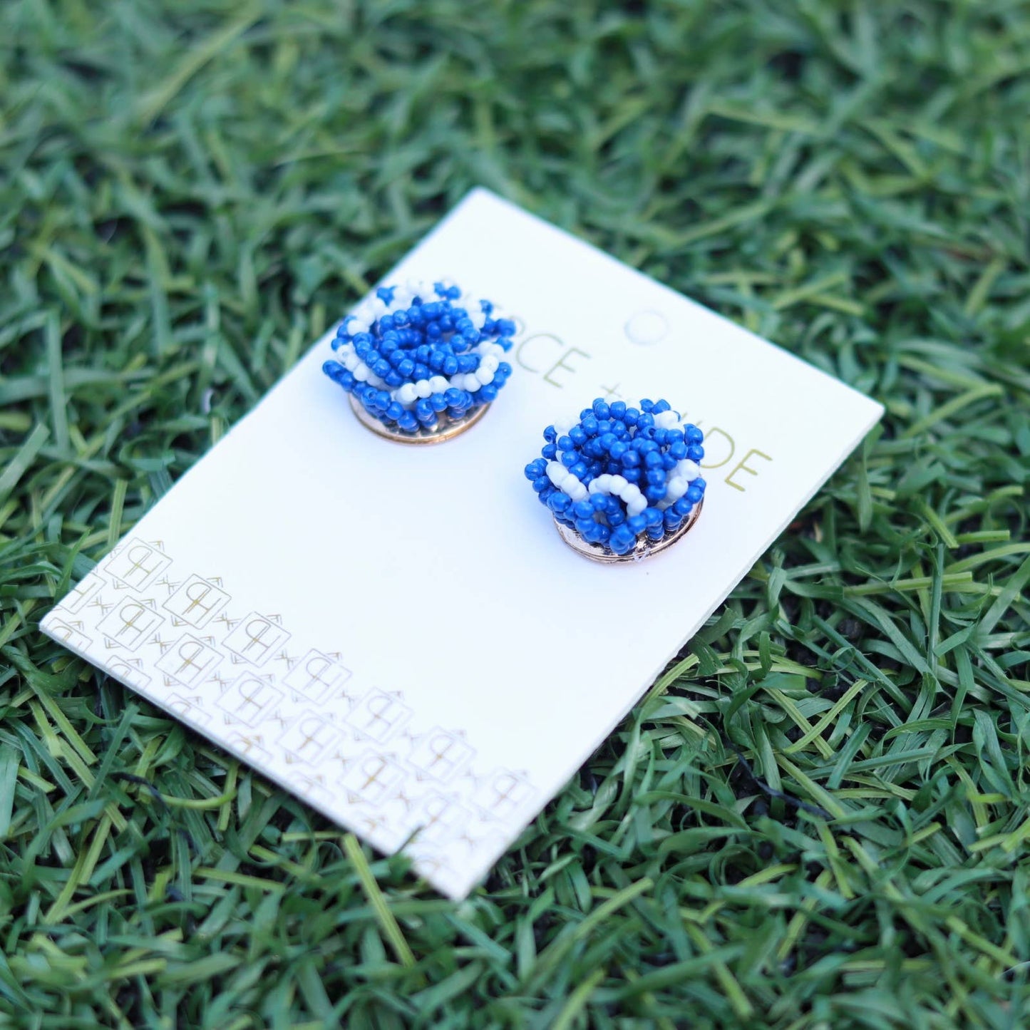 Blue & White Custom Pom Earrings